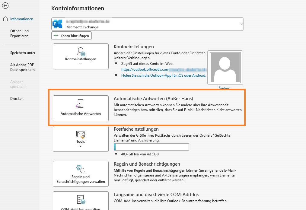 Outlook Automatische Antwort bei Abwesenheit PCS Campus